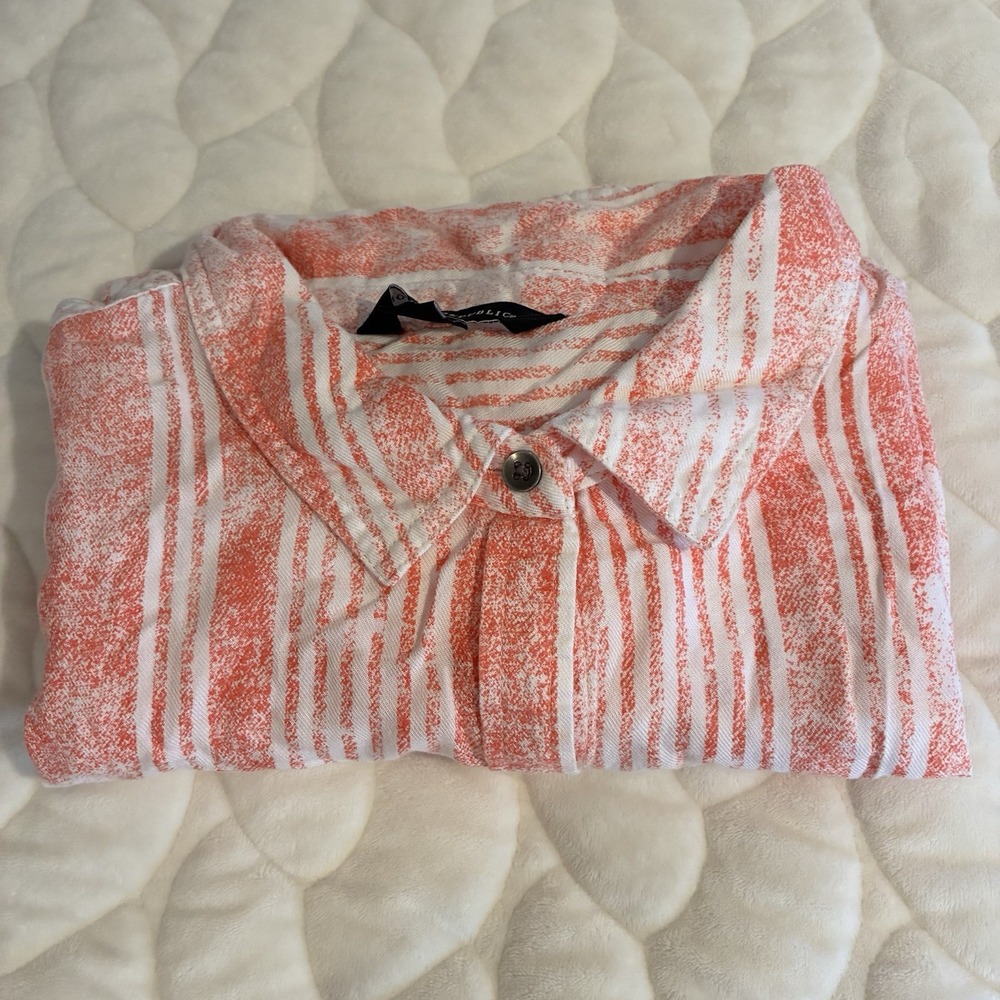Rock & Republic Shirt Womens Short Sleeves‎ Red White Stripes Button Up Medium